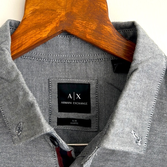 Men’s Armani Exchange Gray Slim Fit Cotton Long Sleeved Button Up Shirt - Picture 3 of 12